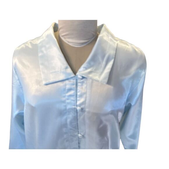 NWT Ladies Satin Pajama Top by Delicates Sz. L Button Front Light Blue - Picture 3 of 8